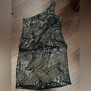 Black Sequin One-Shoulder Dress